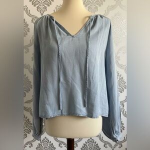 Bella Dahl Light Blue Women's Top Tie Front Long Sleeve Lightweight Size Medium